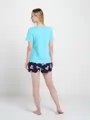 Голубой пижама женская, с шортами и футболкой