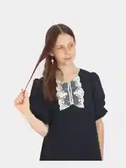 Серый платье школьное для девочек,школьное платье с коротким рукавом