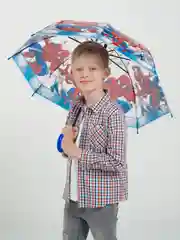 Синий детский зонт трость полуавтомат / Зонтик с героями мультфильмов