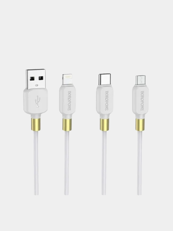 Быстрая зарядка Type-C 3.0A, Lightning 2.4A, Micro-USB 2.4A, BOROFONE BX59, 1 м