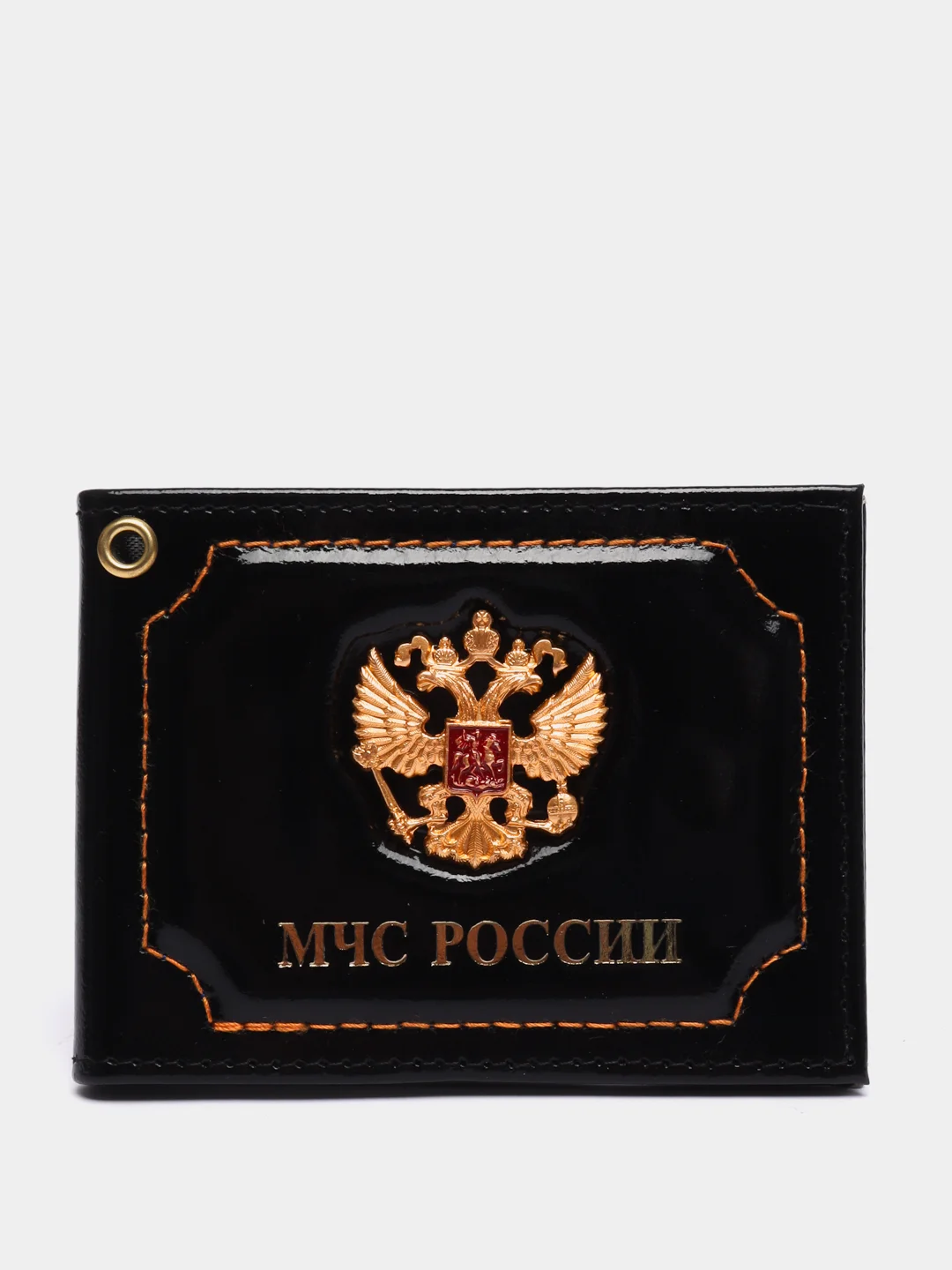 Черный обложка ДЛЯ УДОСТОВЕРЕНИЯ "МЧС РОССИИ" С МЕТАЛЛ. ГЕРБОМ (НАТ. КОЖА)