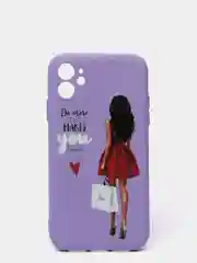 Фиолетовый чехол для iPhone 11, 12 с бархатной подкладкой с картинкой / рисунком