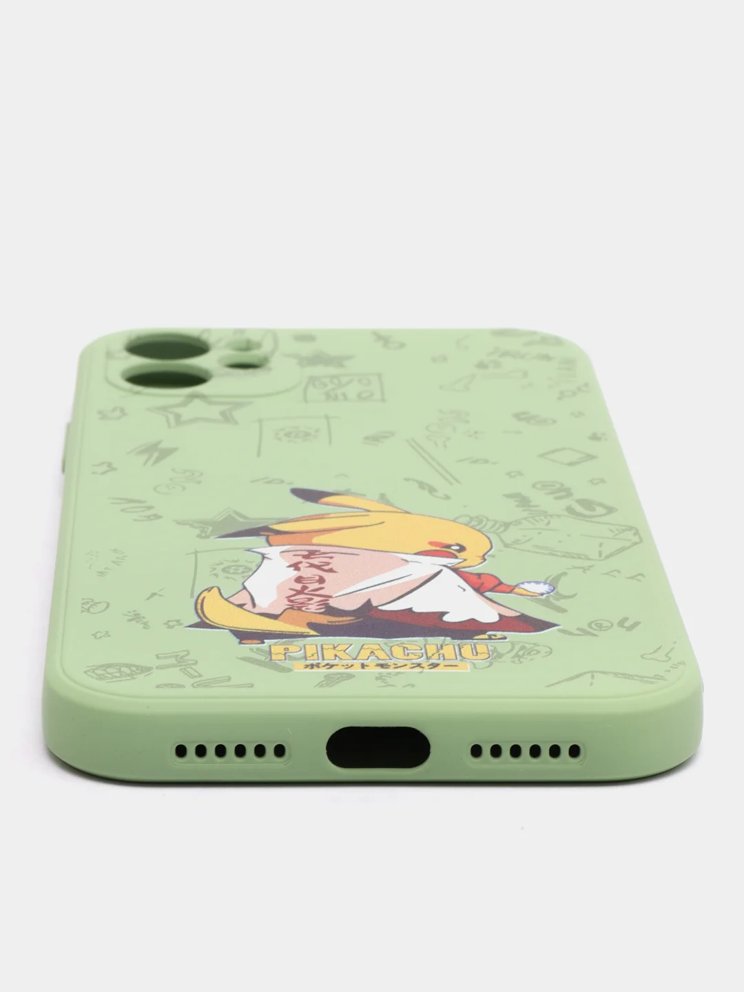 Зелёный хаки чехол силиконовый Pokemon "Пикачу" для iPhone 7/8 Plus/XS/XR/SE Max/11/12 Pro Max/13