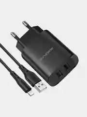 Черный сетевое зарядное устройство BOROFONE BN2 + кабель Type-C / Lightning/ Micro, 2 USB