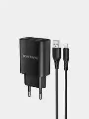 Черный сетевое зарядное устройство BOROFONE BN2 + кабель Type-C / Lightning/ Micro, 2 USB