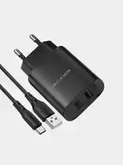 Черный сетевое зарядное устройство BOROFONE BN2 + кабель Type-C / Lightning/ Micro, 2 USB