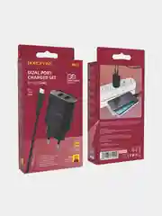 Черный сетевое зарядное устройство BOROFONE BN2 + кабель Type-C / Lightning/ Micro, 2 USB