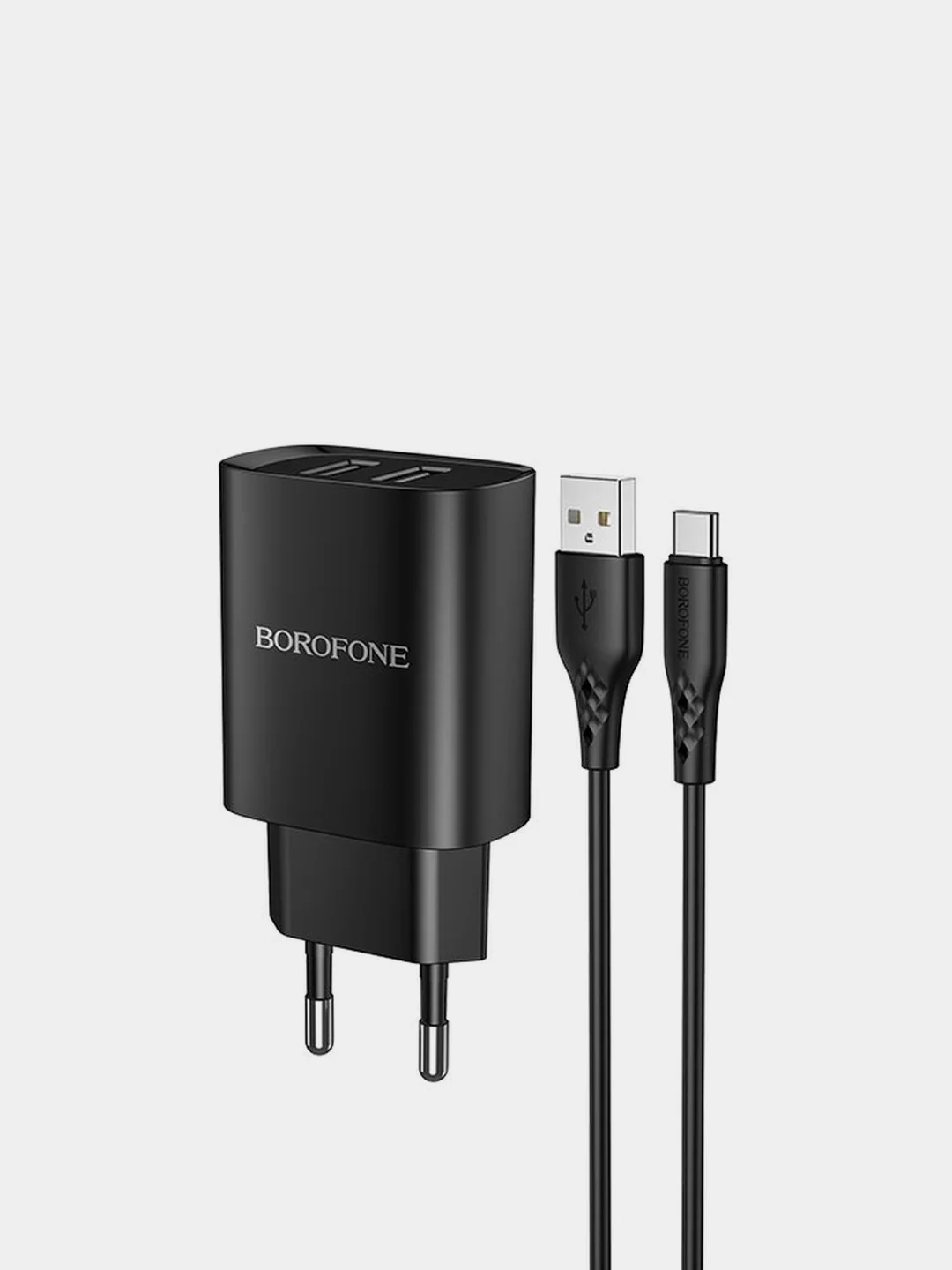 Черный сетевое зарядное устройство BOROFONE BN2 + кабель Type-C / Lightning/ Micro, 2 USB