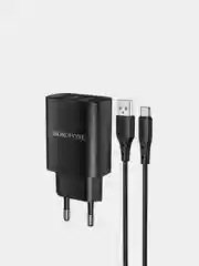 Черный сетевое зарядное устройство BOROFONE BN2 + кабель Type-C / Lightning/ Micro, 2 USB