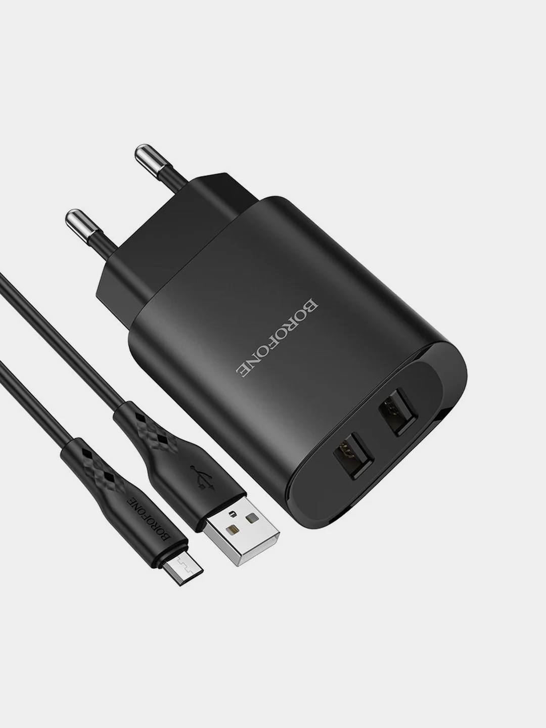 Черный сетевое зарядное устройство BOROFONE BN2 + кабель Type-C / Lightning/ Micro, 2 USB