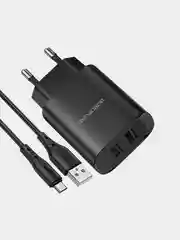 Черный сетевое зарядное устройство BOROFONE BN2 + кабель Type-C / Lightning/ Micro, 2 USB