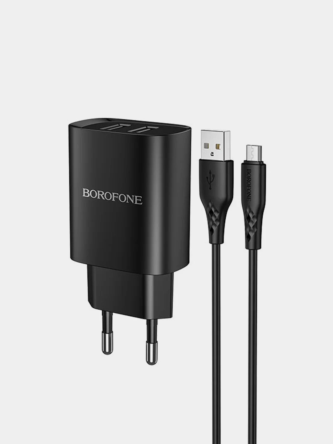 Черный сетевое зарядное устройство BOROFONE BN2 + кабель Type-C / Lightning/ Micro, 2 USB