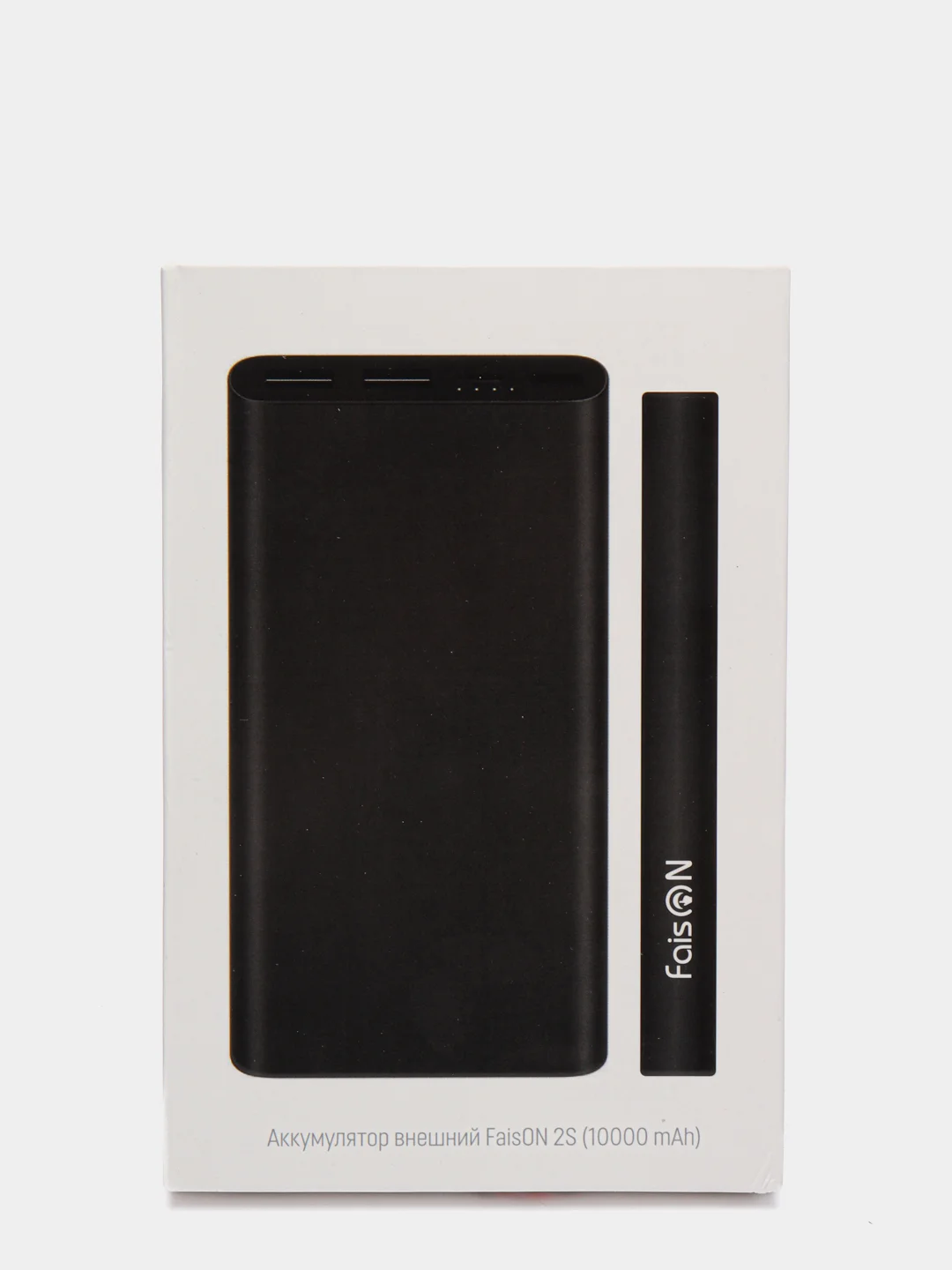Черный аккумулятор внешний FaisON 2S, 10000mAh, металл, 2 USB выхода, 2.1A