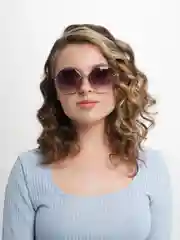 Лавандовый солнцезащитные большие очки, круглые, полуободковые, с градиентными линзами