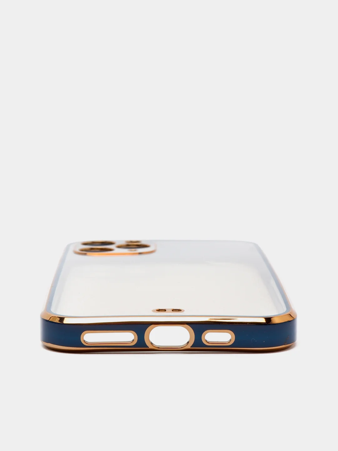 Синий чехол-накладка для iPhone 11, 11 Pro, 11 ProMax, силиконовый, с золотым ободком