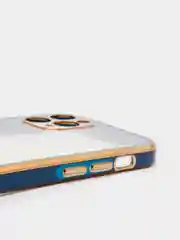 Синий чехол-накладка для iPhone 11, 11 Pro, 11 ProMax, силиконовый, с золотым ободком