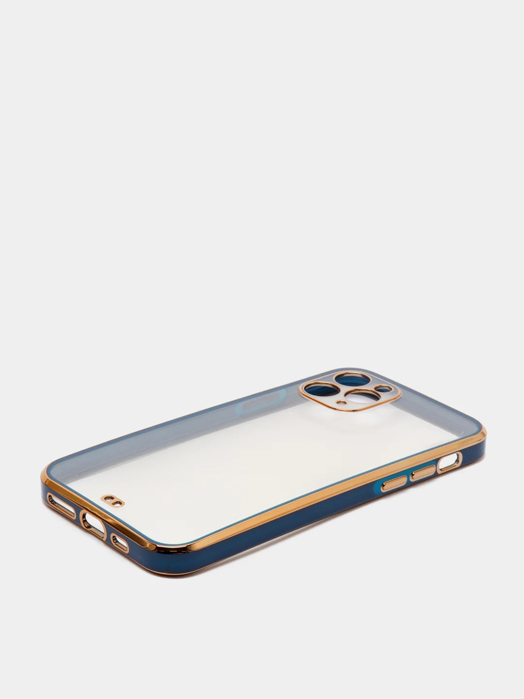 Синий чехол-накладка для iPhone 11, 11 Pro, 11 ProMax, силиконовый, с золотым ободком