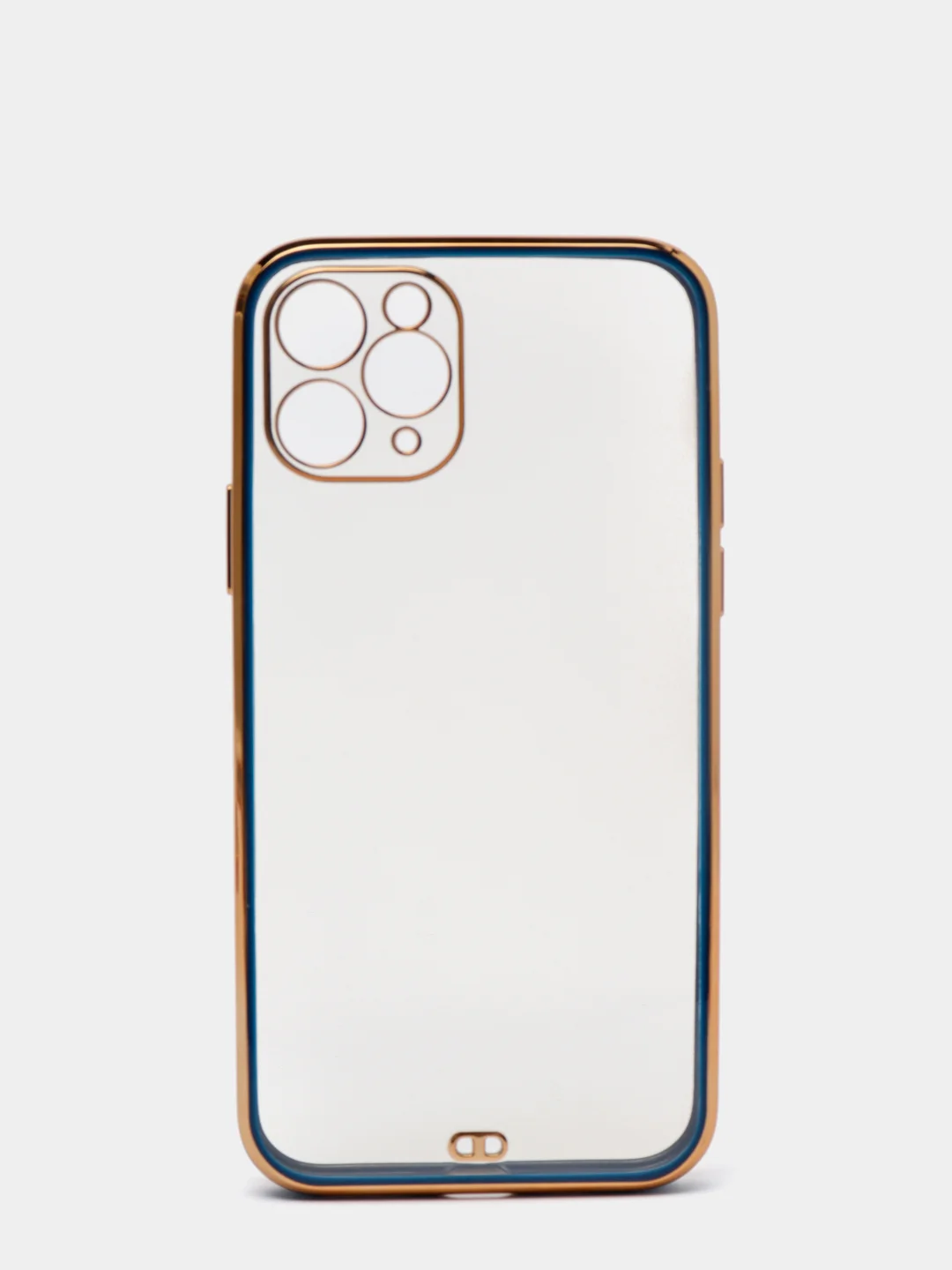 Синий чехол-накладка для iPhone 11, 11 Pro, 11 ProMax, силиконовый, с золотым ободком