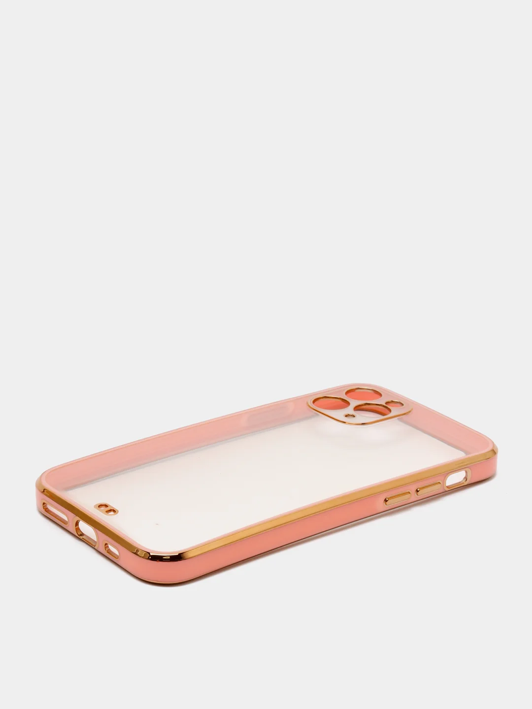 Розовый чехол-накладка для iPhone 11, 11 Pro, 11 ProMax, силиконовый, с золотым ободком