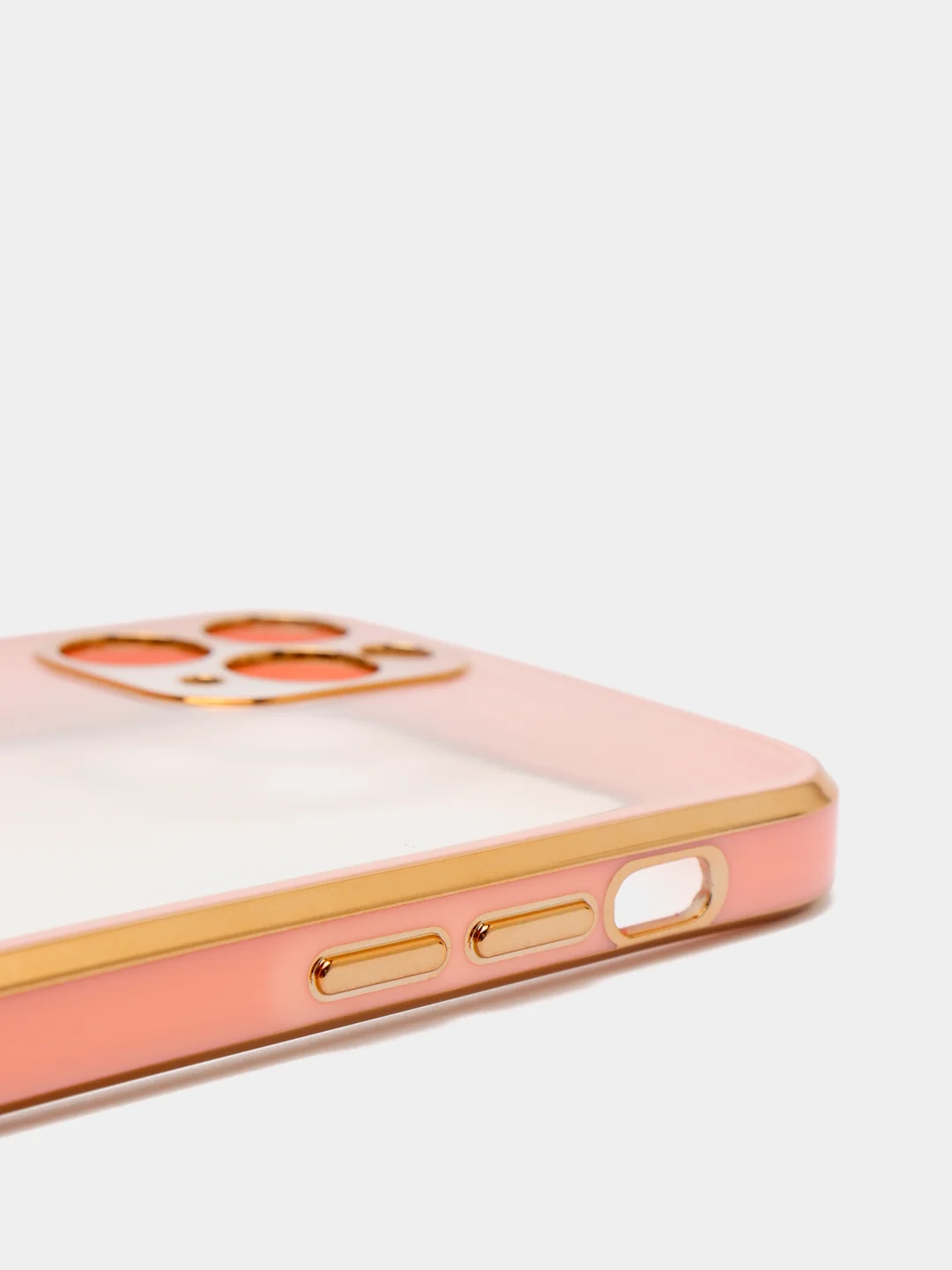 Розовый чехол-накладка для iPhone 11, 11 Pro, 11 ProMax, силиконовый, с золотым ободком