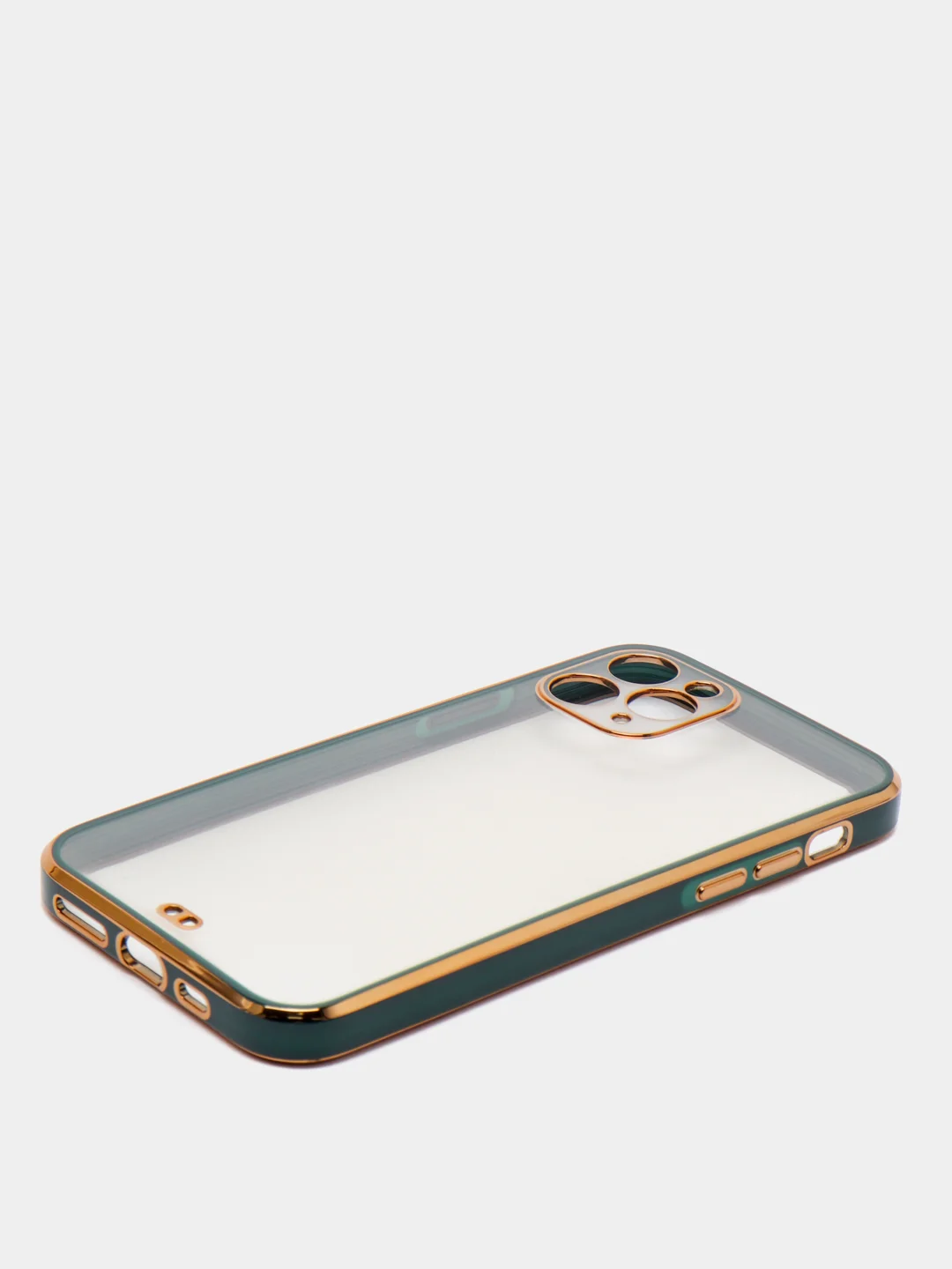 Зеленый чехол-накладка для iPhone 11, 11 Pro, 11 ProMax, силиконовый, с золотым ободком