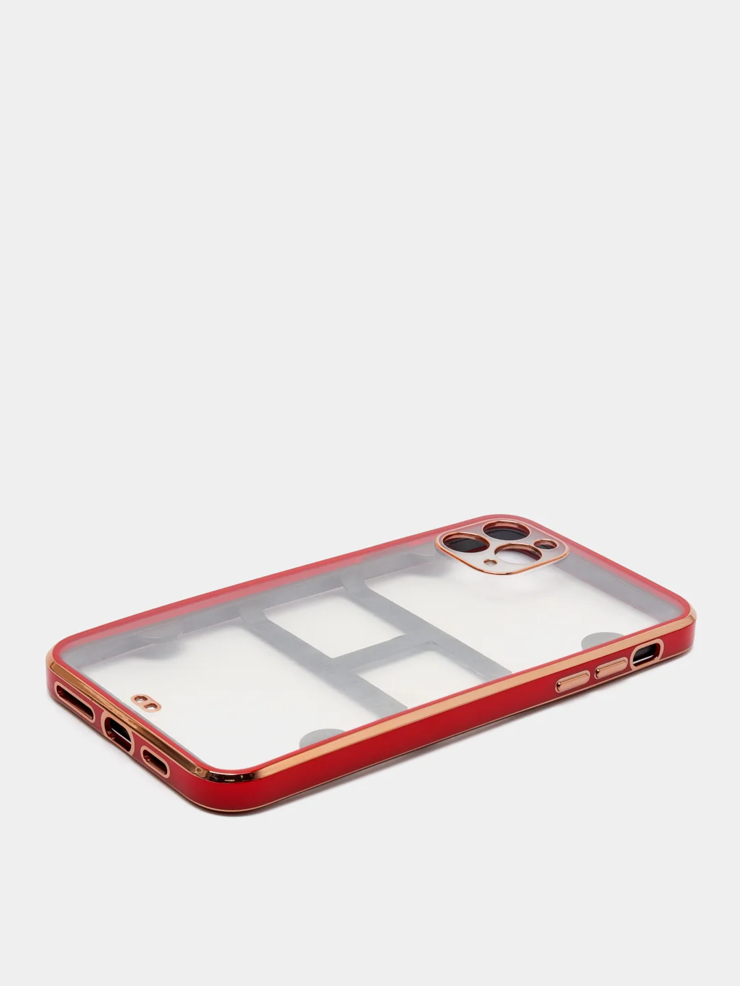 Красный чехол-накладка для iPhone 11, 11 Pro, 11 ProMax, силиконовый, с золотым ободком