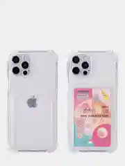 Чехол с карманом для карт iPhone XR, 11, 12, Хs, X прозрачный силикон