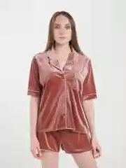 Пудровый пижама женская, шорты и рубашка с коротким рукавом, велюровая