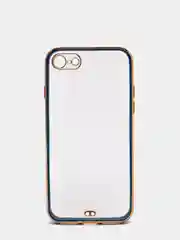 Синий чехол-накладка для 7 / 8 / SE2020, 7 plus / 8 plus, силиконовый, с металлическим ободком