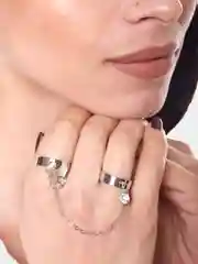 Двойное кольцо с цепочкой и бабочкой