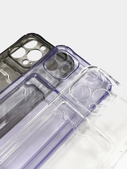 Чехол с карманом для карт iPhone 12, 13, Pro, Pro Max, прозрачный силикон