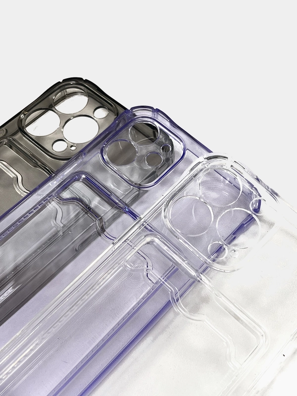 Чехол с карманом для карт iPhone 12, 13, Pro, Pro Max, прозрачный силикон