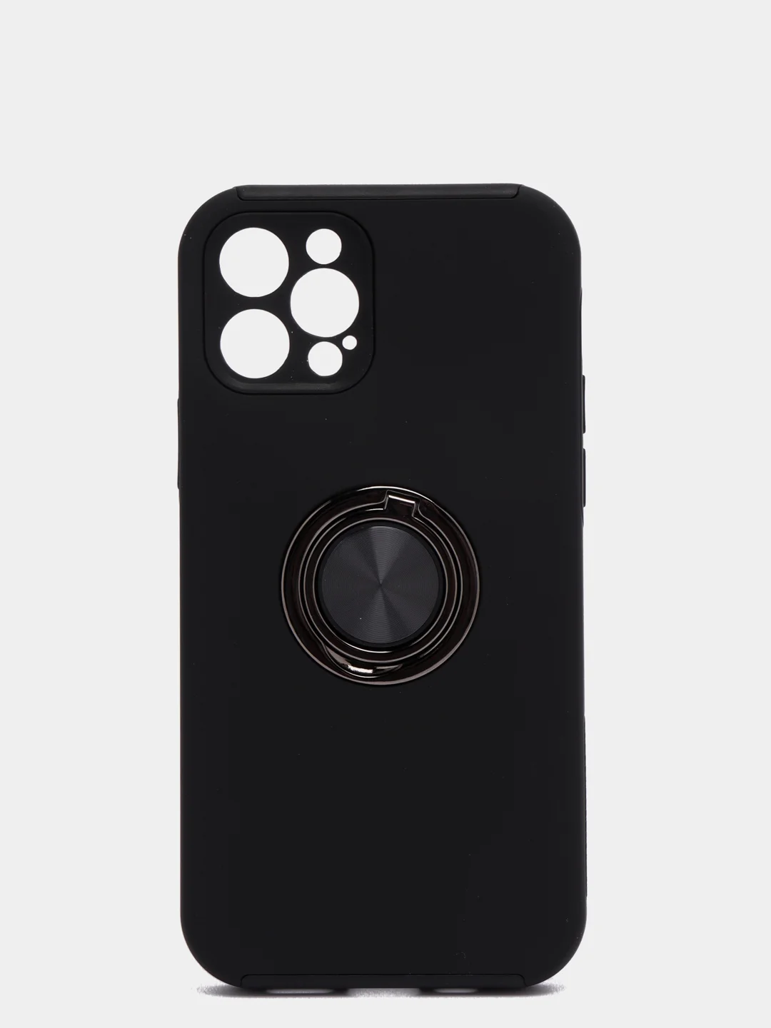 Черный силиконовый чехол iPhone 12 Pro, противоударный с магнитом и кольцом