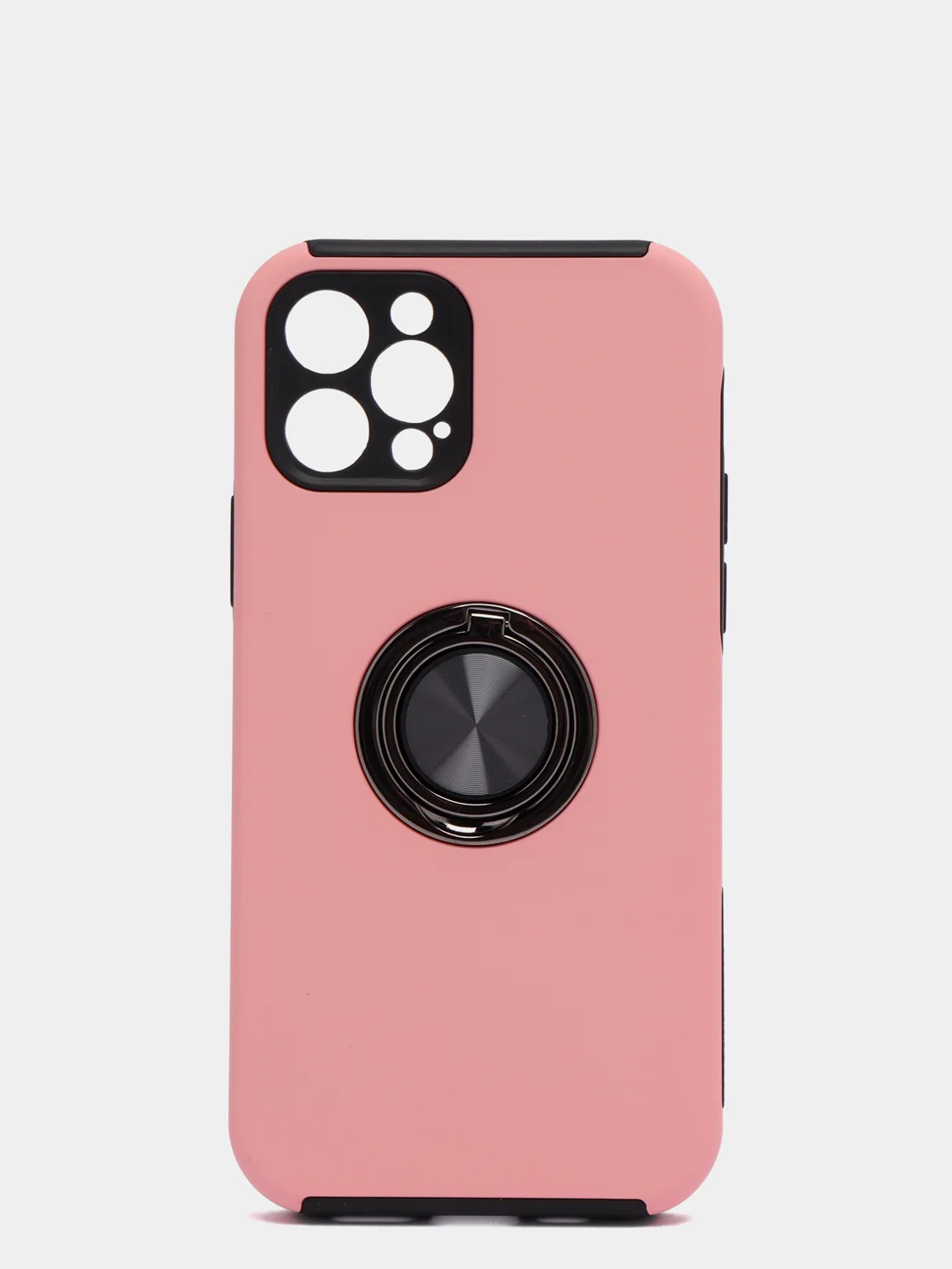 Розовый силиконовый чехол iPhone 12 Pro, противоударный с магнитом и кольцом