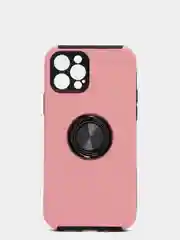 Розовый силиконовый чехол iPhone 12 Pro, противоударный с магнитом и кольцом