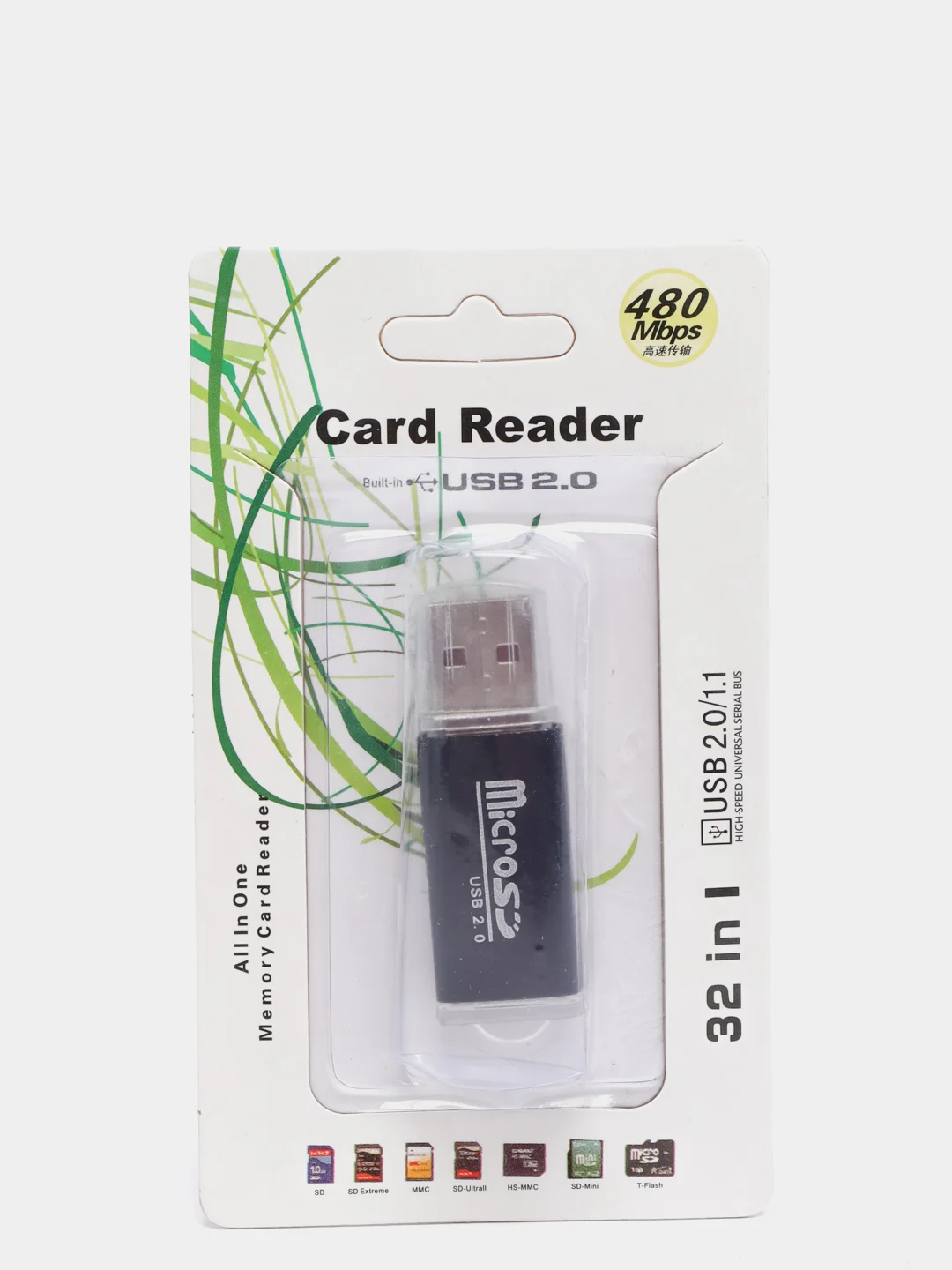 Черный картридер microSD для чтения карт памяти USB 2.0