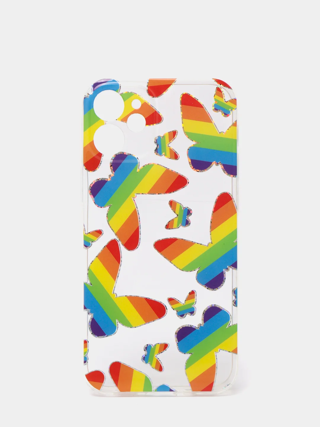 Пурпурный чехол Apple iPhone 12, 12 Pro, 12 Mini прозрачный с рисунком и блестками