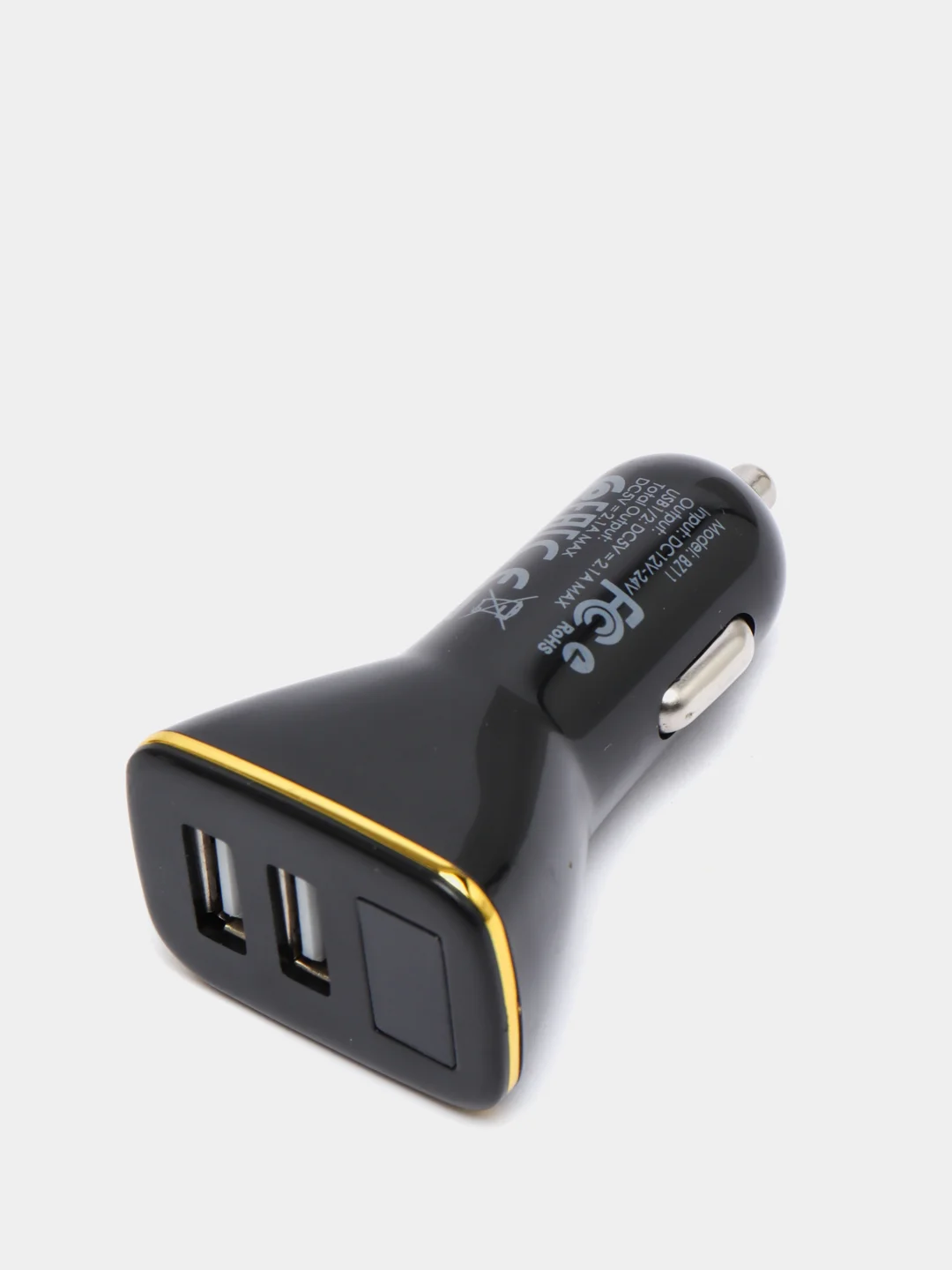 Черный автомобильное зарядное устройство с двойным USB и цифровым дисплеем