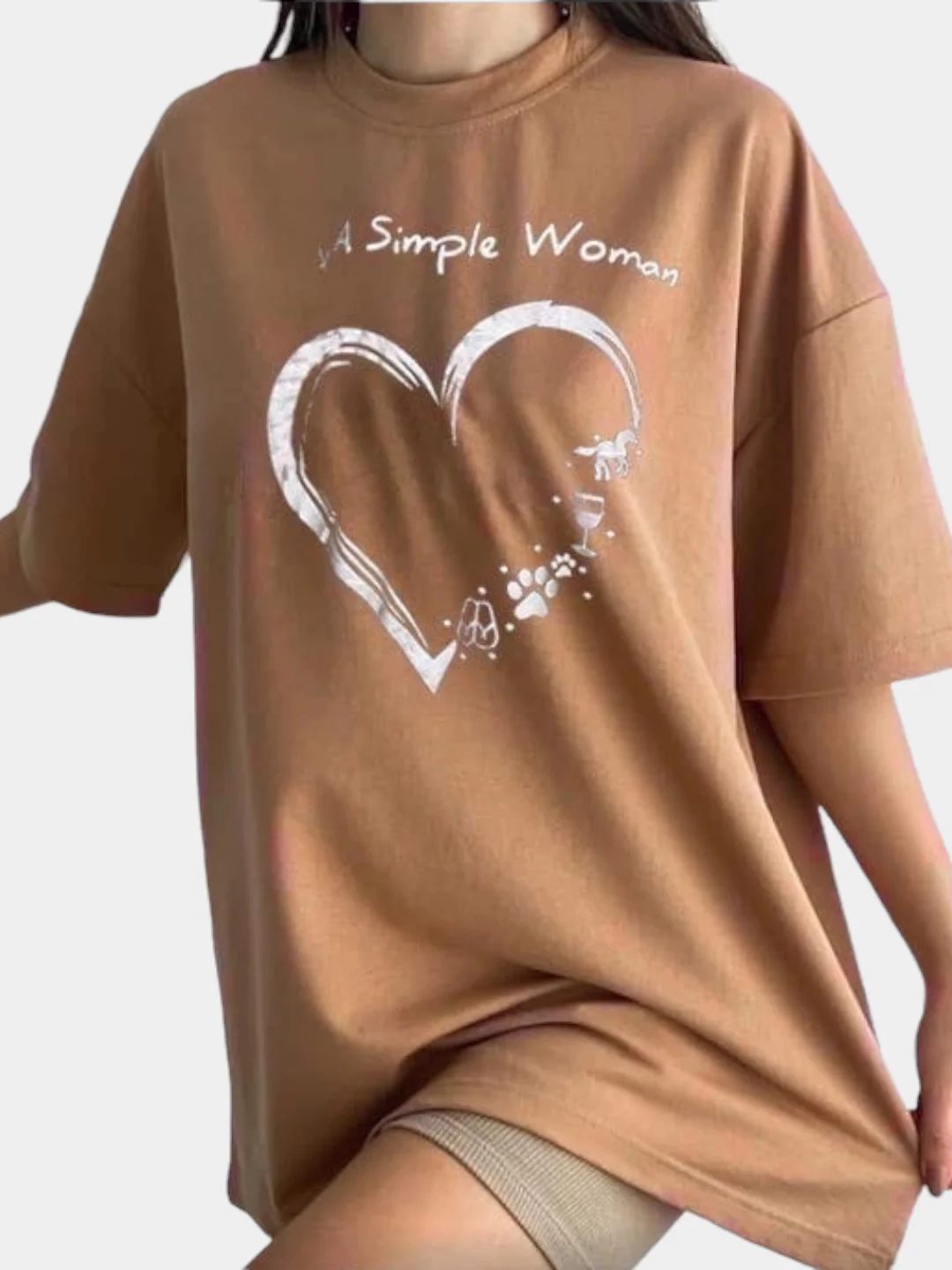 Бежевый футболка женская, оверсайз, с принтом "I Am A Simple Woman", хлопок