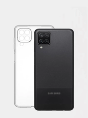Чехол для Samsung A12 с защитой камеры прозрачный силиконовый