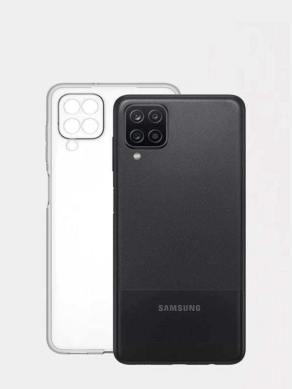 Чехол для Samsung A12 с защитой камеры прозрачный силиконовый