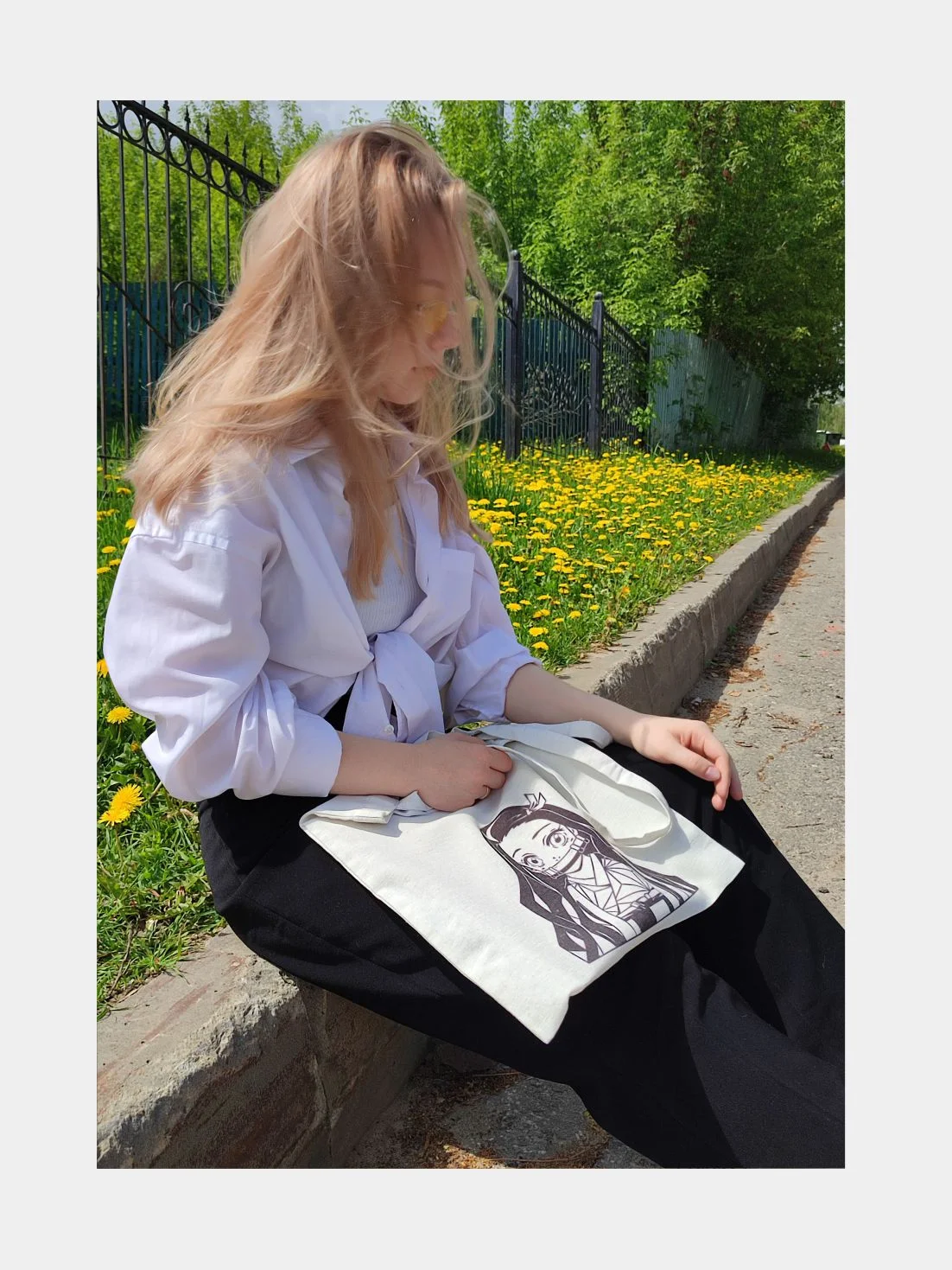 Черный сумка-шоппер "Аниме": Клинок, рассекающий демонов, Атака титанов, Наруто, Куроми, Genshin