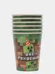 Зеленый стаканы бумажные "Майнкрафт", космос, наборы по 6 штук