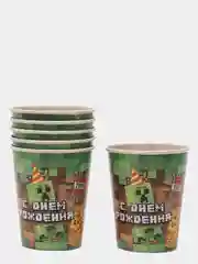 Зеленый стаканы бумажные "Майнкрафт", космос, наборы по 6 штук