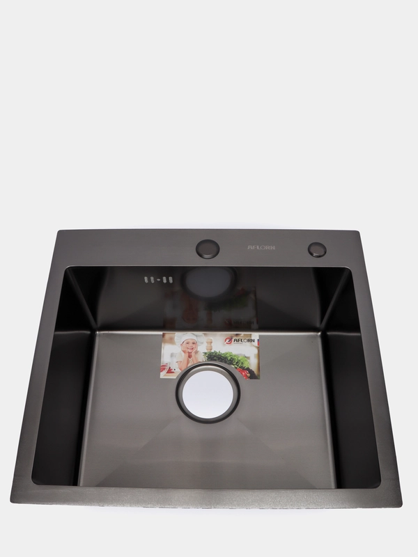 Мойка кухонная AFLORN AF95044F, врезная, S=3,0 и 0,8 мм, 50х44х22 см, сифон, графит