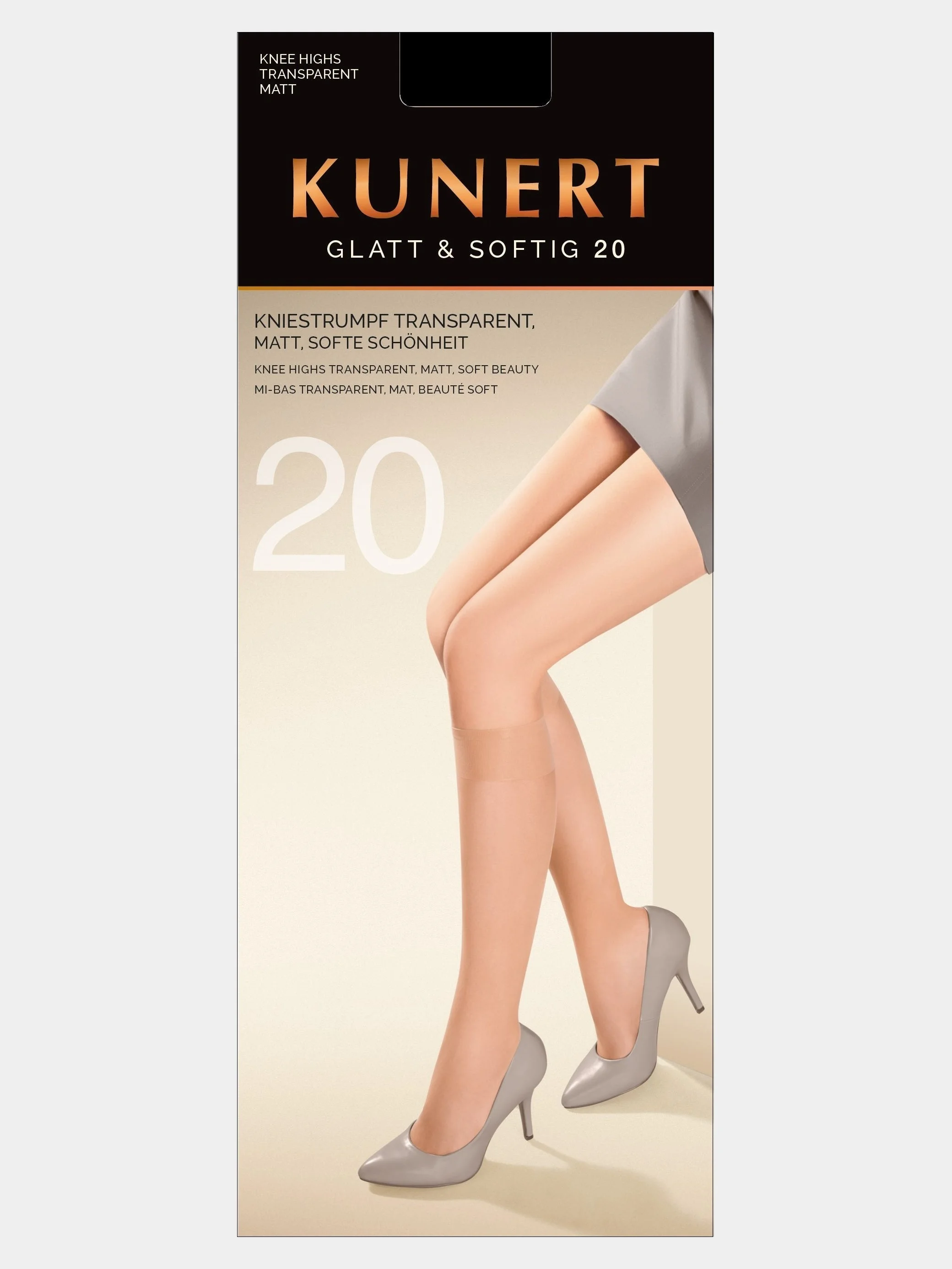 Черный гольфы с формованной пяткой Kunert Glatt & Softig 20 ден