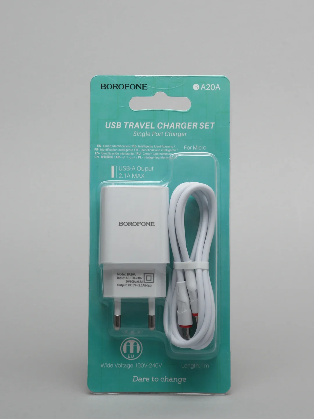 Сетевое зарядное устройство 2.1A USB Borofone BA20A, комплект с кабелем Mirco-USB