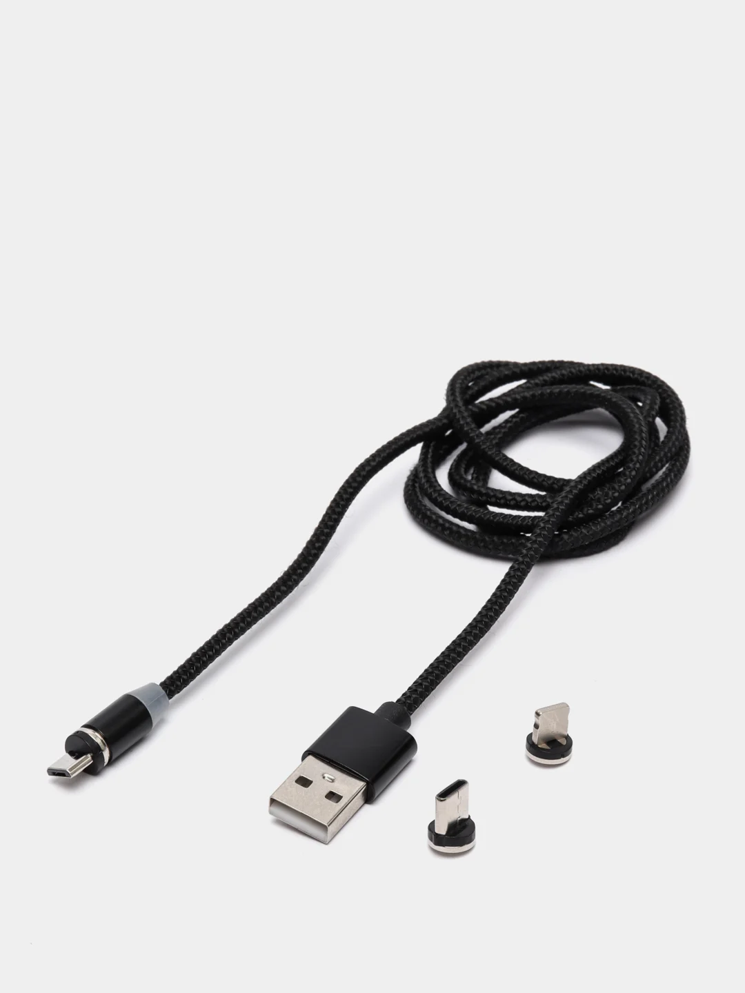 Угольный магнитный кабель для зарядки Micro USB, Type C, Lightning