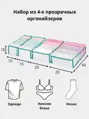 Бирюзовый набор из 4-х прозрачных органайзеров
