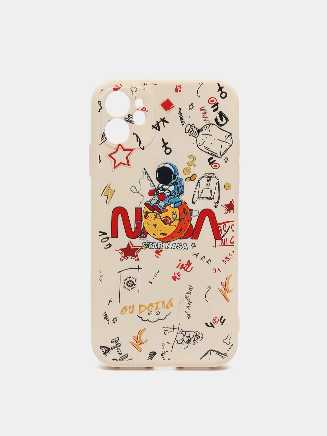 Бежевый чехол "NASA" для iPhone 7/8 Plus/X/XS/XR Max/11 Pro Max/12/13 Pro max/mini